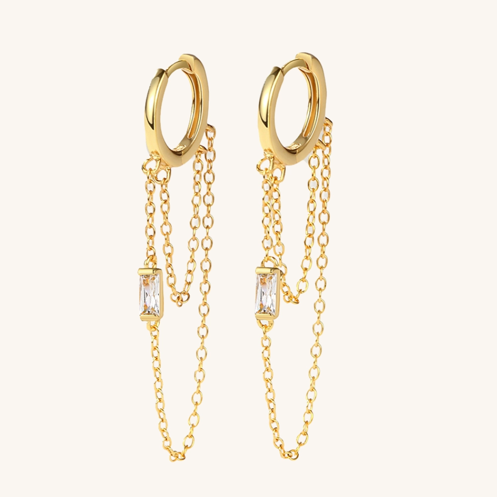 Huggie Hoop Chain Drop Earrings