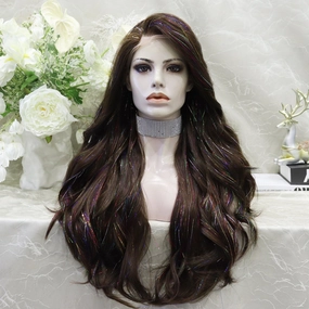 imstyle-Ann-brown Synthetic tinsel wig with layers no parting lace front wigs