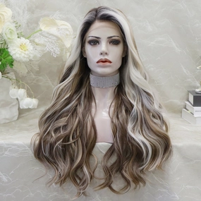 IMstyle Rachel Ombre Brown with Beige Highlight curly Hairstyle Glueless with elastic bands lace Front Synthetic wig Adjustable