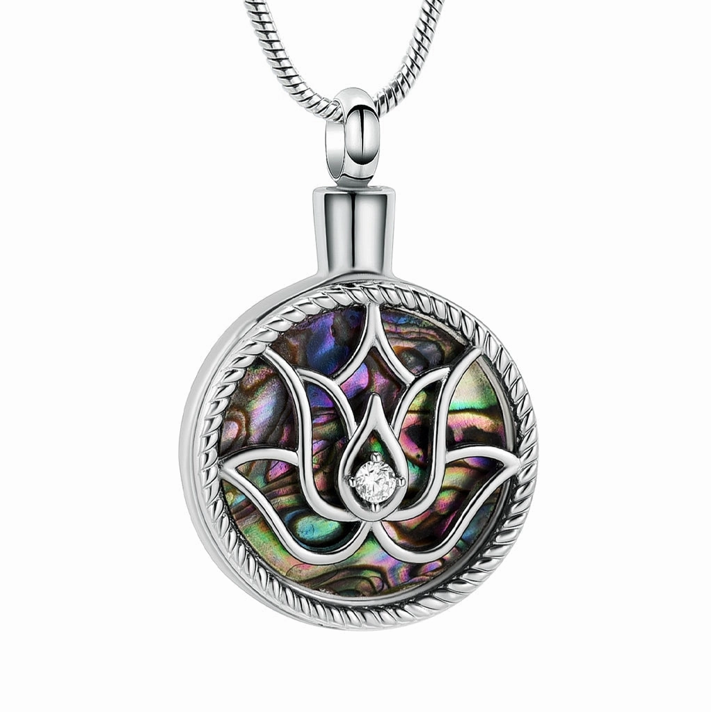 J-2115 -  Lotus Flower on Abalone - Pendant with Chain