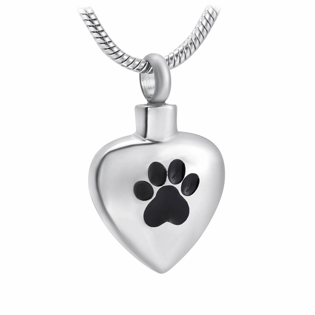J-504 - Heart with Single Paw Print - Pendant with Chain