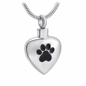 J-504 - Heart with Single Paw Print - Pendant with Chain