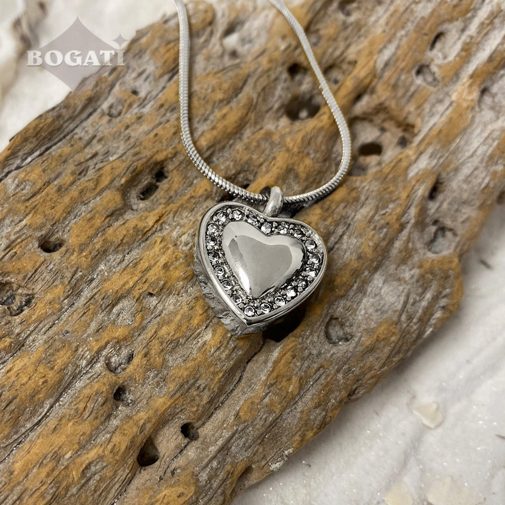 J-754- Heart with Rhinestones - Pendant with Chain
