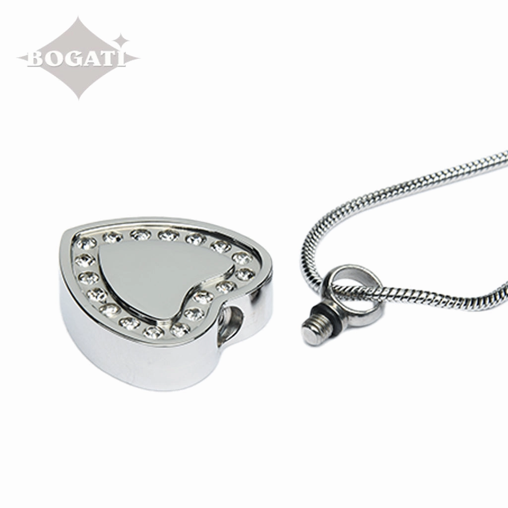 J-764- Silver Heart with Rhinestones – Pendant with Chain  - Pack of 10