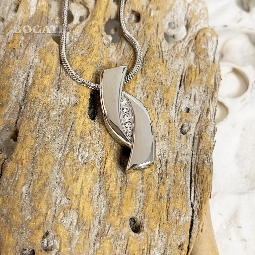 J-996 - Infinity Ribbon with Crystals - Pendant with Chain