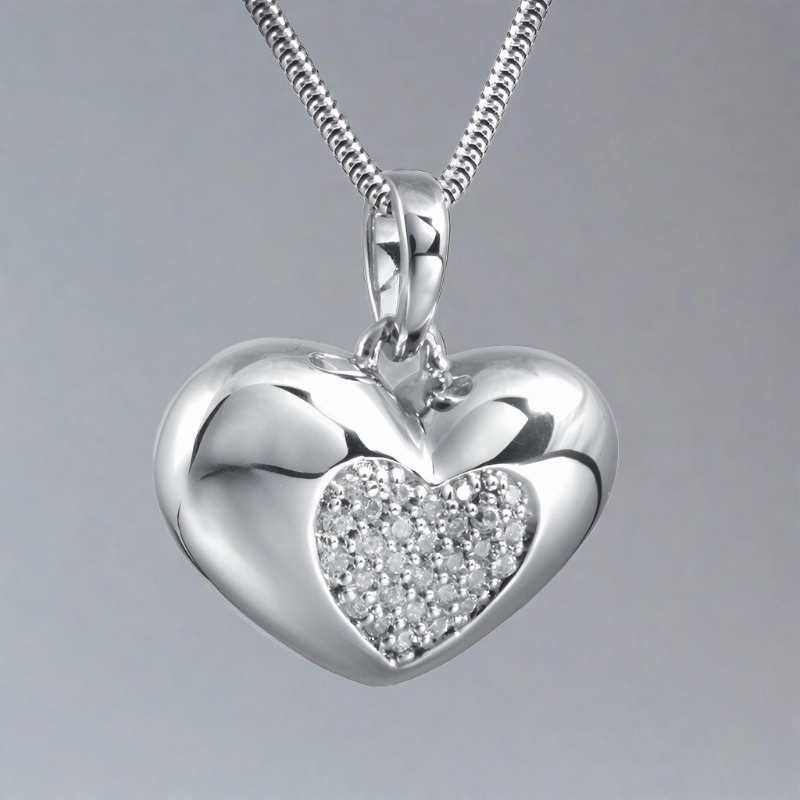 Jeweled Heart Cremation Pendant In Sterling Silver