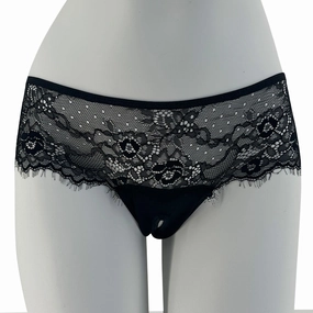 JSY Crotchless Sheer Lace & Tie-Up Ribbon Bow Thong