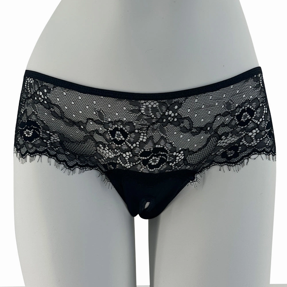 JSY Crotchless Sheer Lace & Tie-Up Ribbon Bow Thong