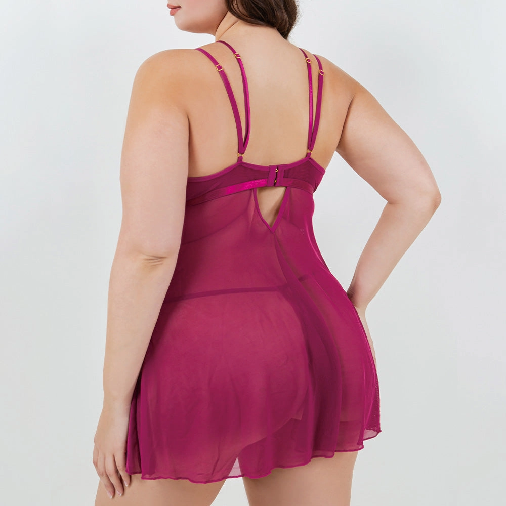 Just Sexy Lingerie Sheer Floral Mesh Babydoll & G-String - Curvy