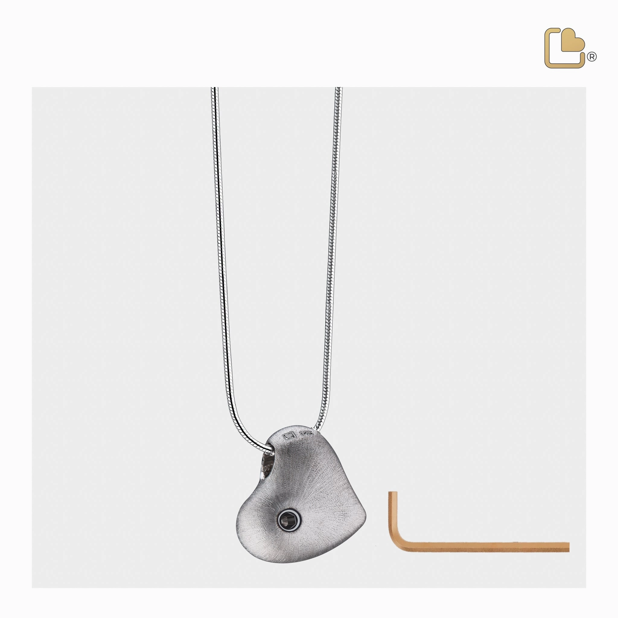 Leaning Heart Two Tone Rhodium Plated Sterling Silver Cremation Pendant