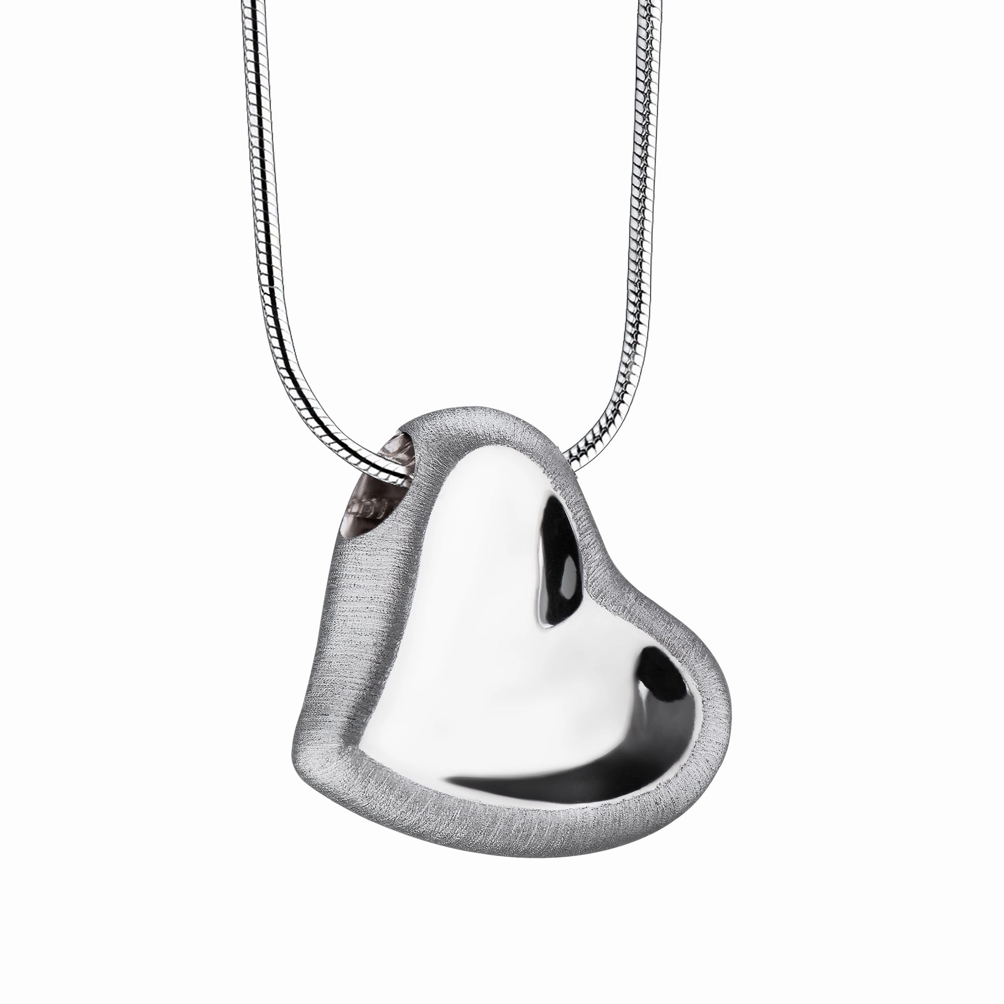 Leaning Heart Two Tone Rhodium Plated Sterling Silver Cremation Pendant
