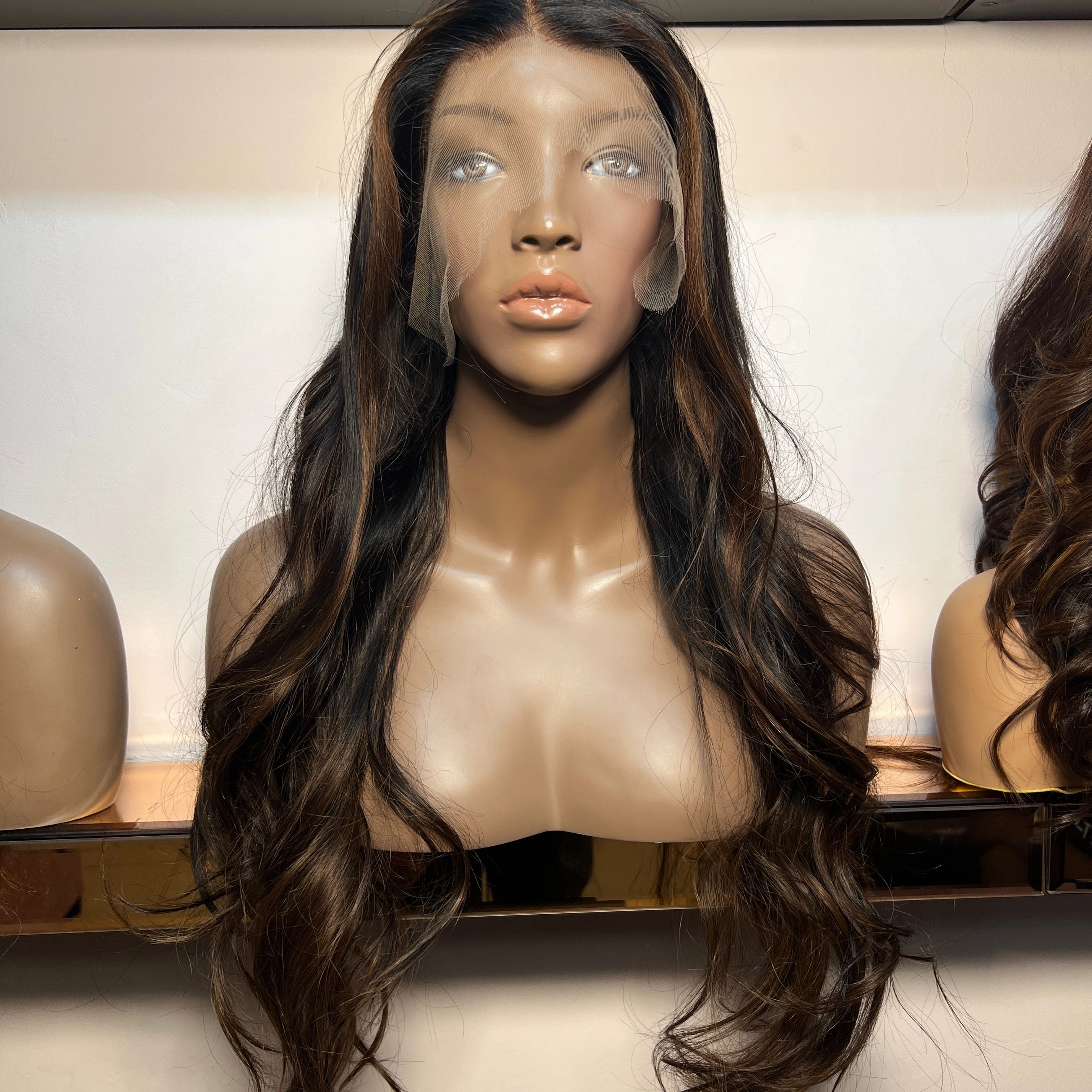 Luxury Brown Highlights Custom Colour - 22" inch Body Wave Frontal Lace Wig - HD Lace 242