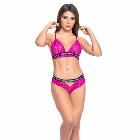 Mapale Hot Pink Spank Me Sheer Lace Criss-Cross Bralette & Panty Set