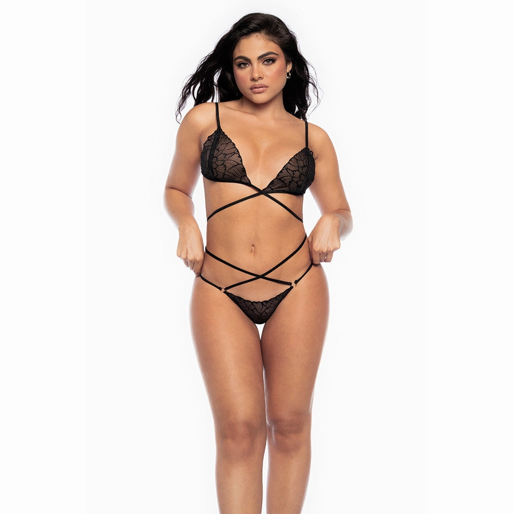 Mapale Sheer Heart Mesh Cage Strap Lingerie Set