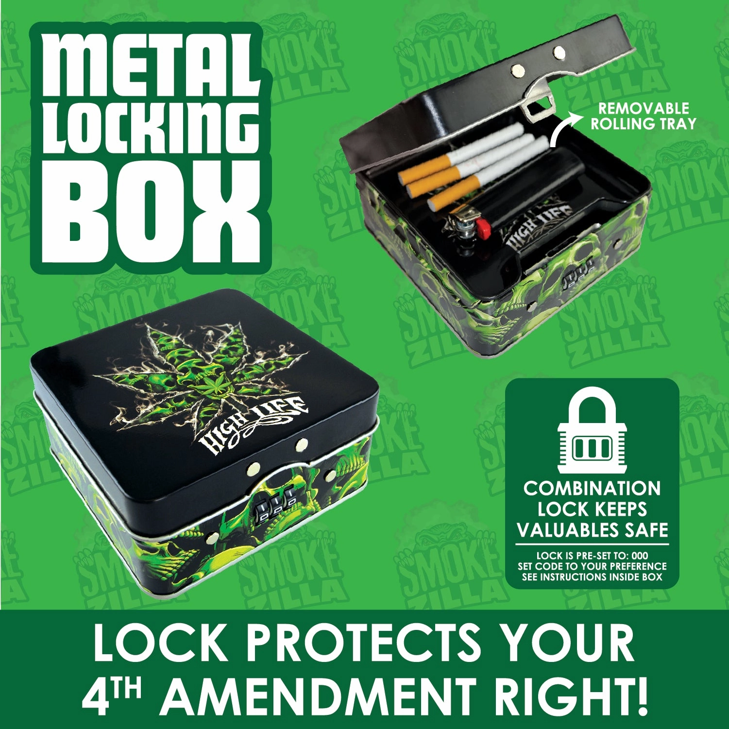 Metal Storage Box with Lock and Roll Tray - 6 Pieces Per Retail Ready Display 30016