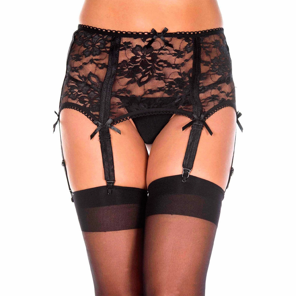 Music Legs Sheer Floral Lace Garter Belt