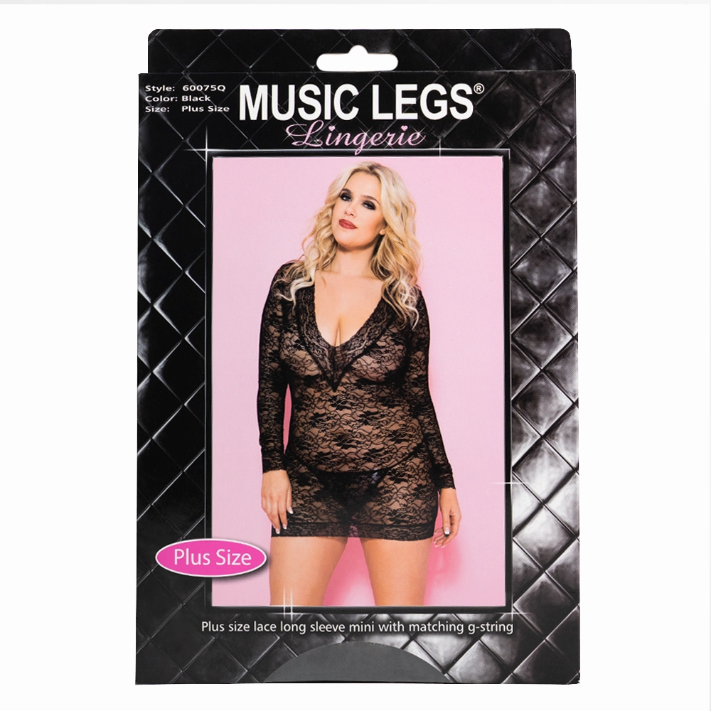 Music Legs Sheer Lace V-Neck Bodycon Mini Dress & G-String - Curvy