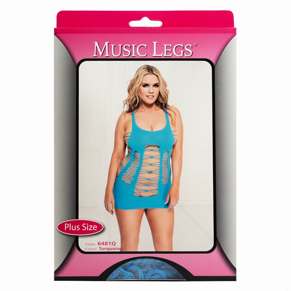 Music Legs Strappy Fishnet Cutout Chemise - Curvy