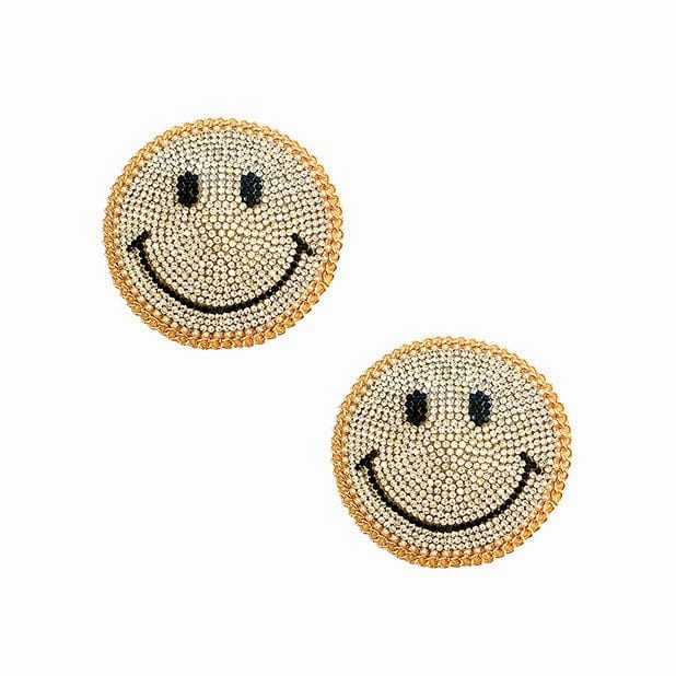 Neva Nude - Burlesque Smile Face Jewel Reusable Silicone Pasties Nipple Covers O/S (Gold)