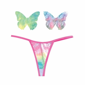 Neva Nude - Naughty Knix Rainbow Sherbet Velvet G String with Butterfly Pasties O/S (Rainbow)