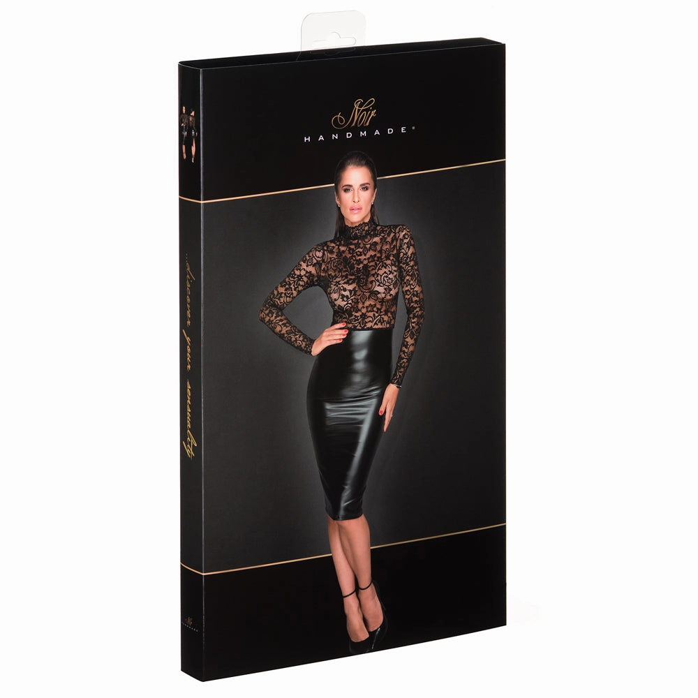 Noir Handmade Lace & Powerwetlook Split Hem Pencil Dress