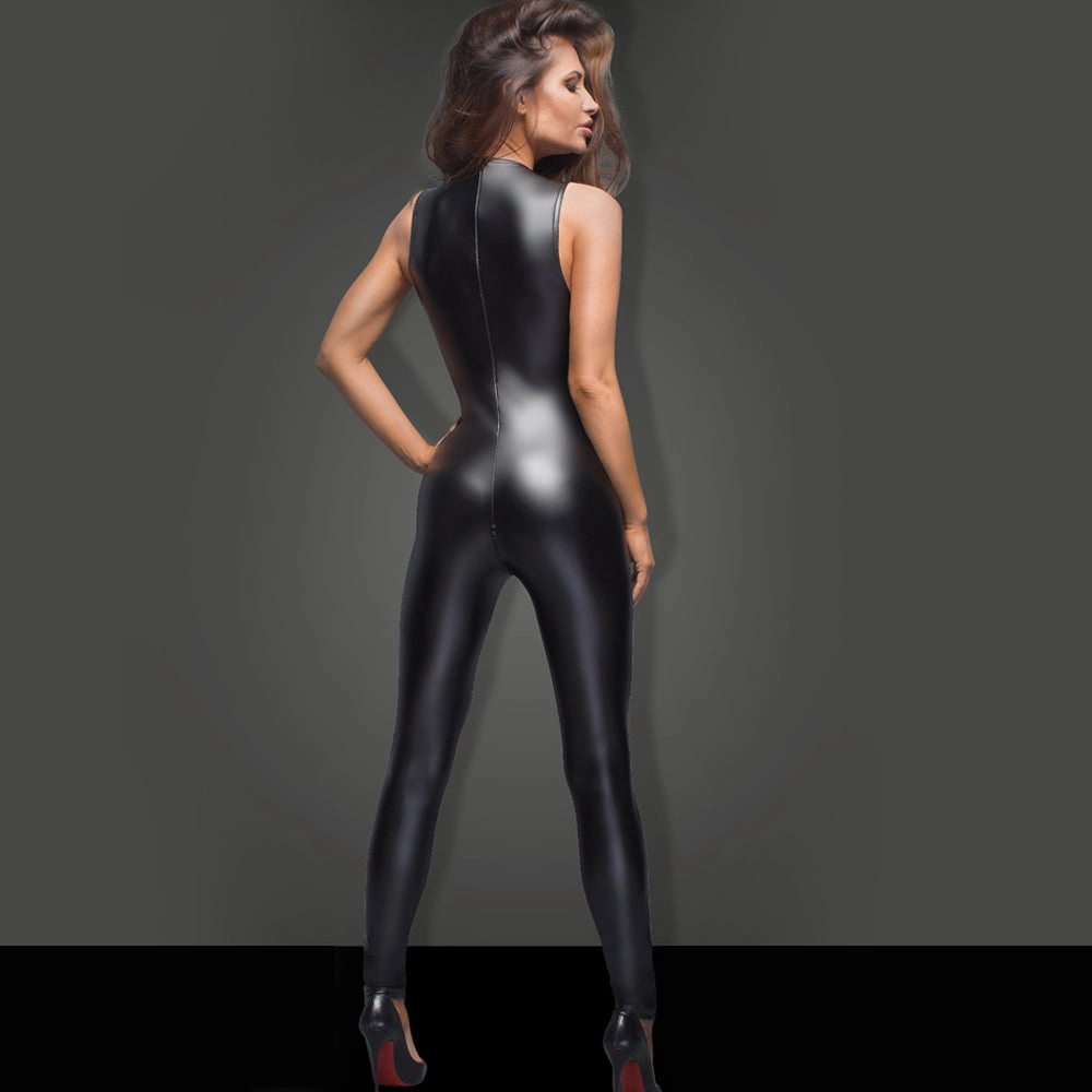 Noir Handmade Powerwetlook & Lace Plunging Jumpsuit
