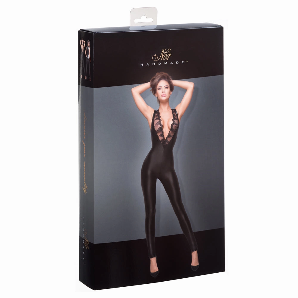 Noir Handmade Powerwetlook & Lace Plunging Jumpsuit