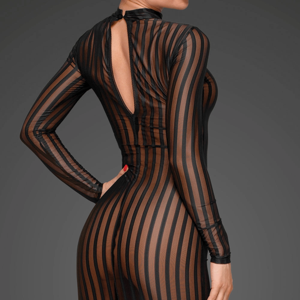 Noir Handmade Sheer Pinstripe Tulle Mock Neck Dress