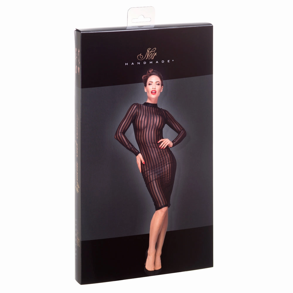 Noir Handmade Sheer Pinstripe Tulle Mock Neck Dress - Curvy