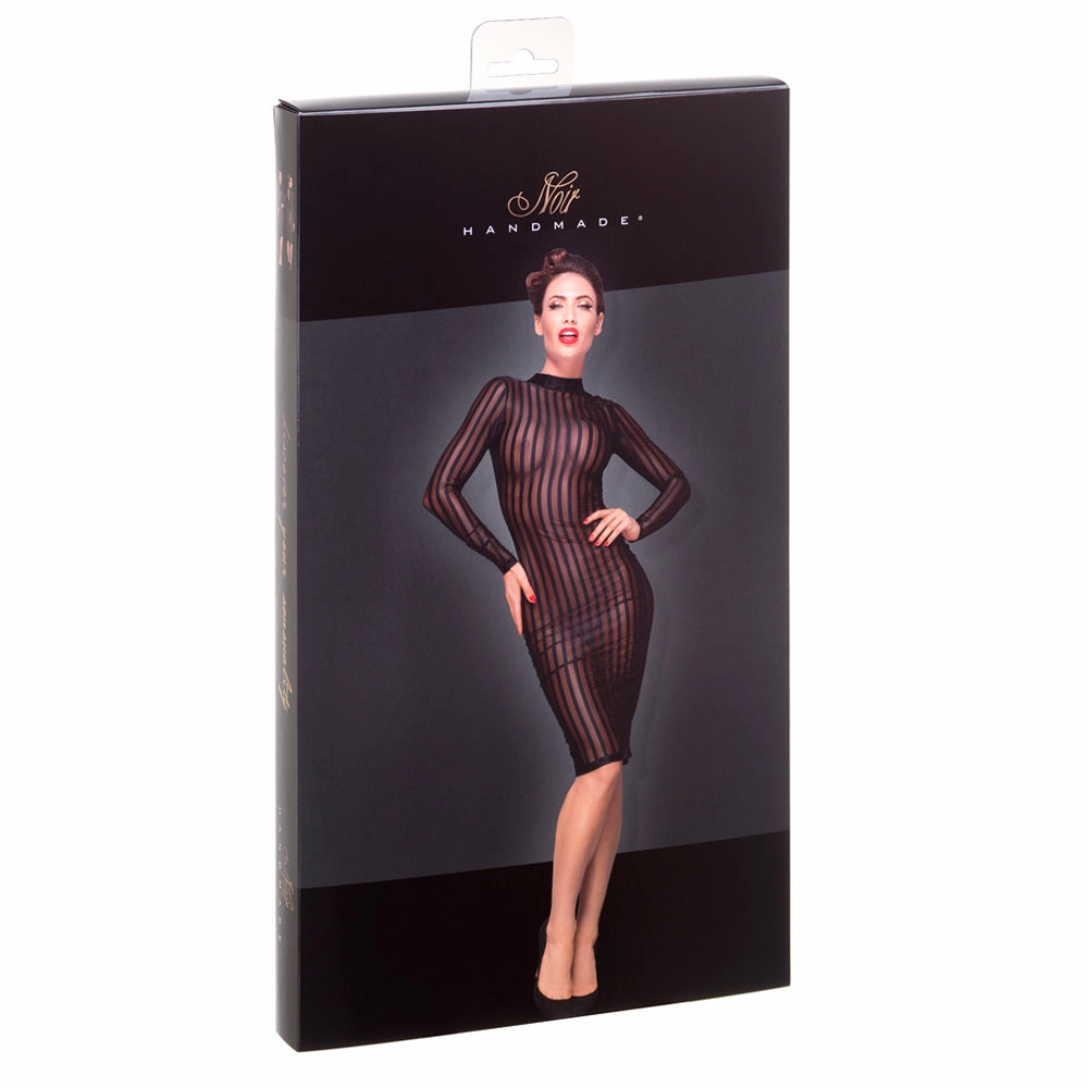 Noir Handmade Sheer Pinstripe Tulle Mock Neck Dress