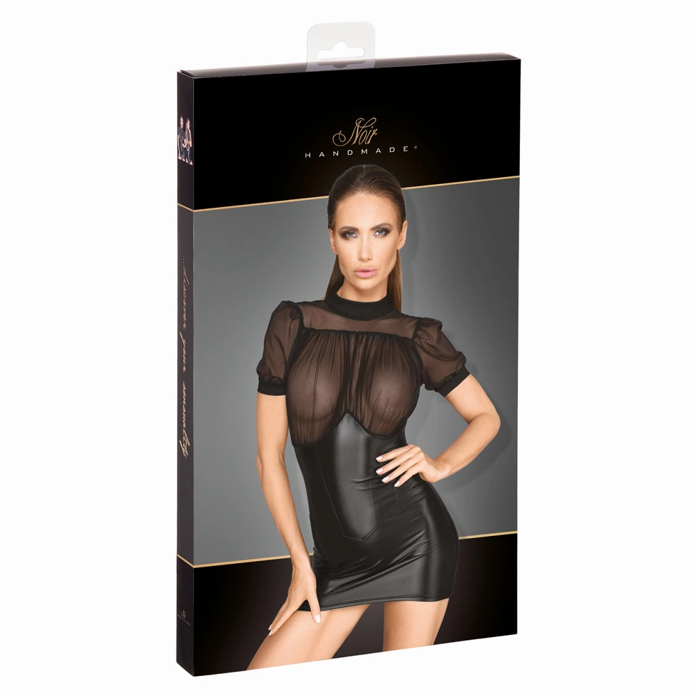 Noir Handmade Tulle & Wet Look Corset Back Minidress