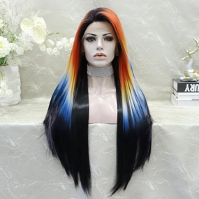 Parrot colorful and Black 13*3 lace front wig W189-1B/COLORFUL