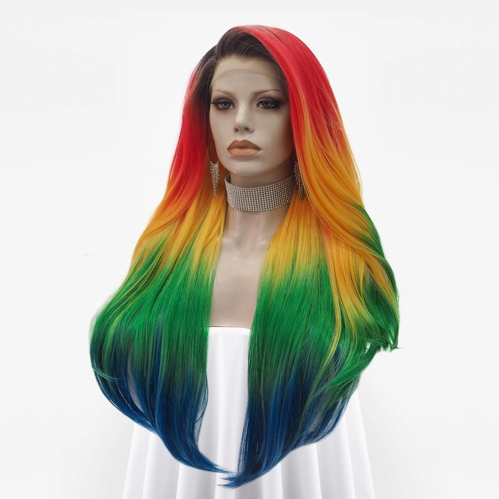 Parrot Colorful Long Body Wave Lace Front Drag Queen Wigs