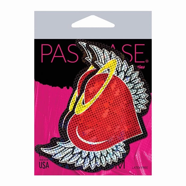 Pastease - Premium Angel Glitter Heart with Wings and Halo Pasties Nipple Covers O/S (Red)