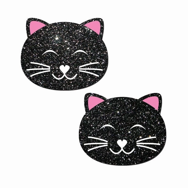 Pastease - Premium Glitter Black Cat Pasties Nipple Covers O/S (Black)