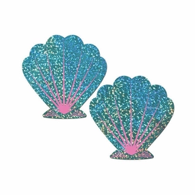 Pastease - Premium Glitter Shell Pasties Nipple Covers O/S (Seafoam Green/Pink)