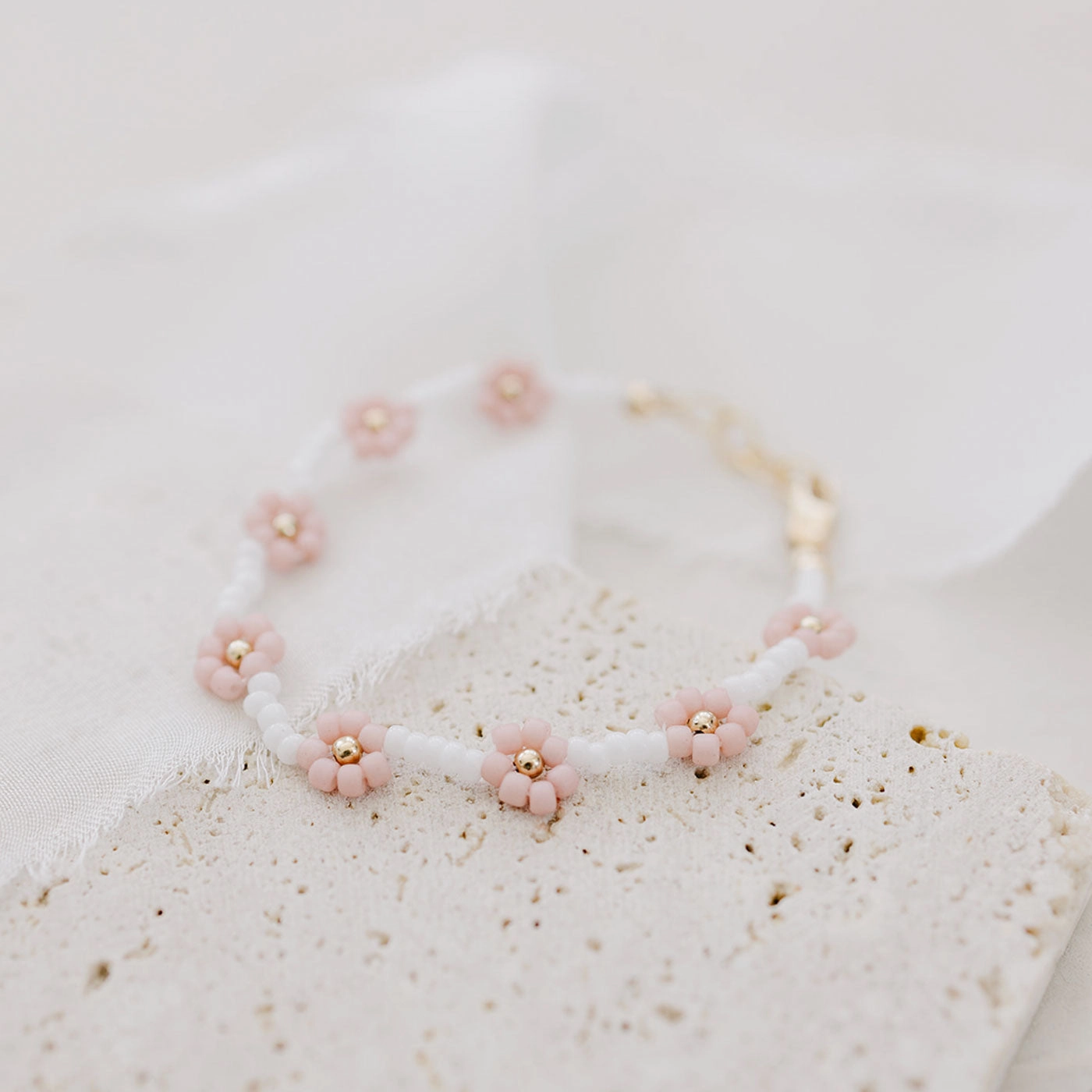 Petal Pink Flower Bracelet - Gold