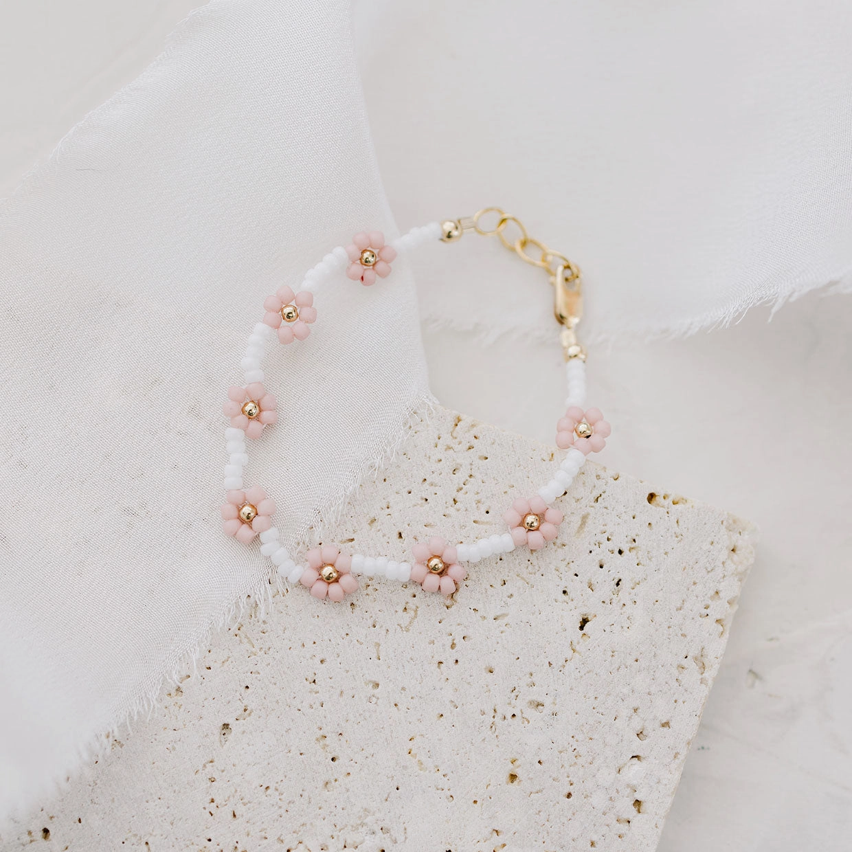 Petal Pink Flower Bracelet - Gold