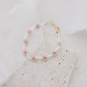 Petal Pink Flower Bracelet - Gold