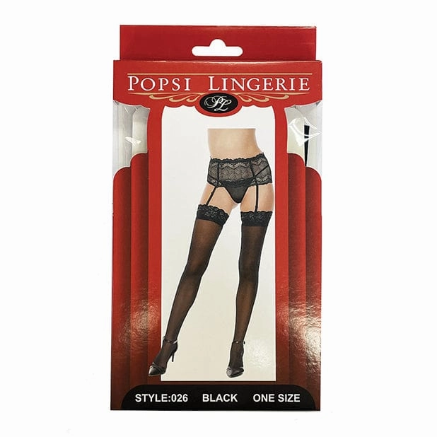 Popsi Lingerie - Silicone Lace Top Thigh High Stockings O/S (Black)