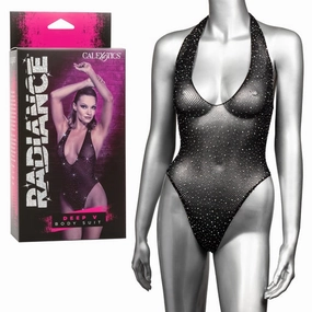 Radiance DEEP V BODYSUIT Black Teddy with Sparkling Rhinestones One Size