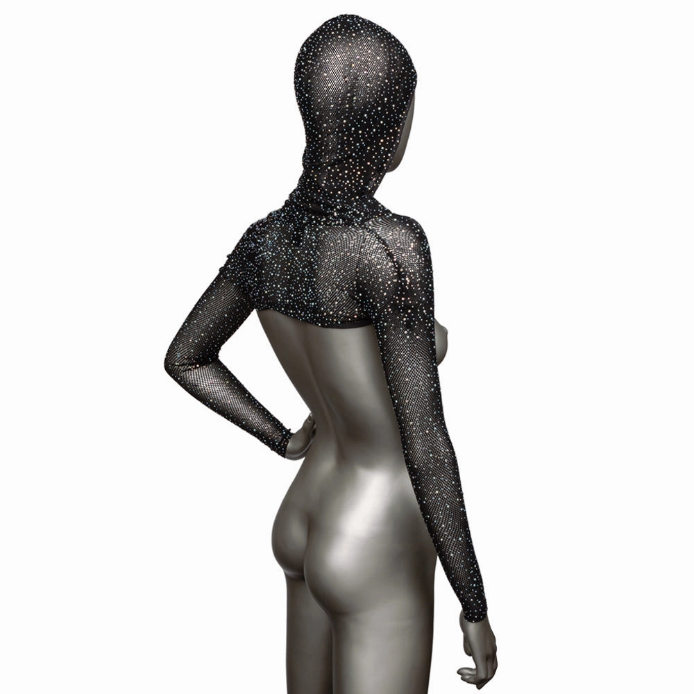 Radiance Sparkle Rhinestone Mesh Hooded Shoulder Shrug