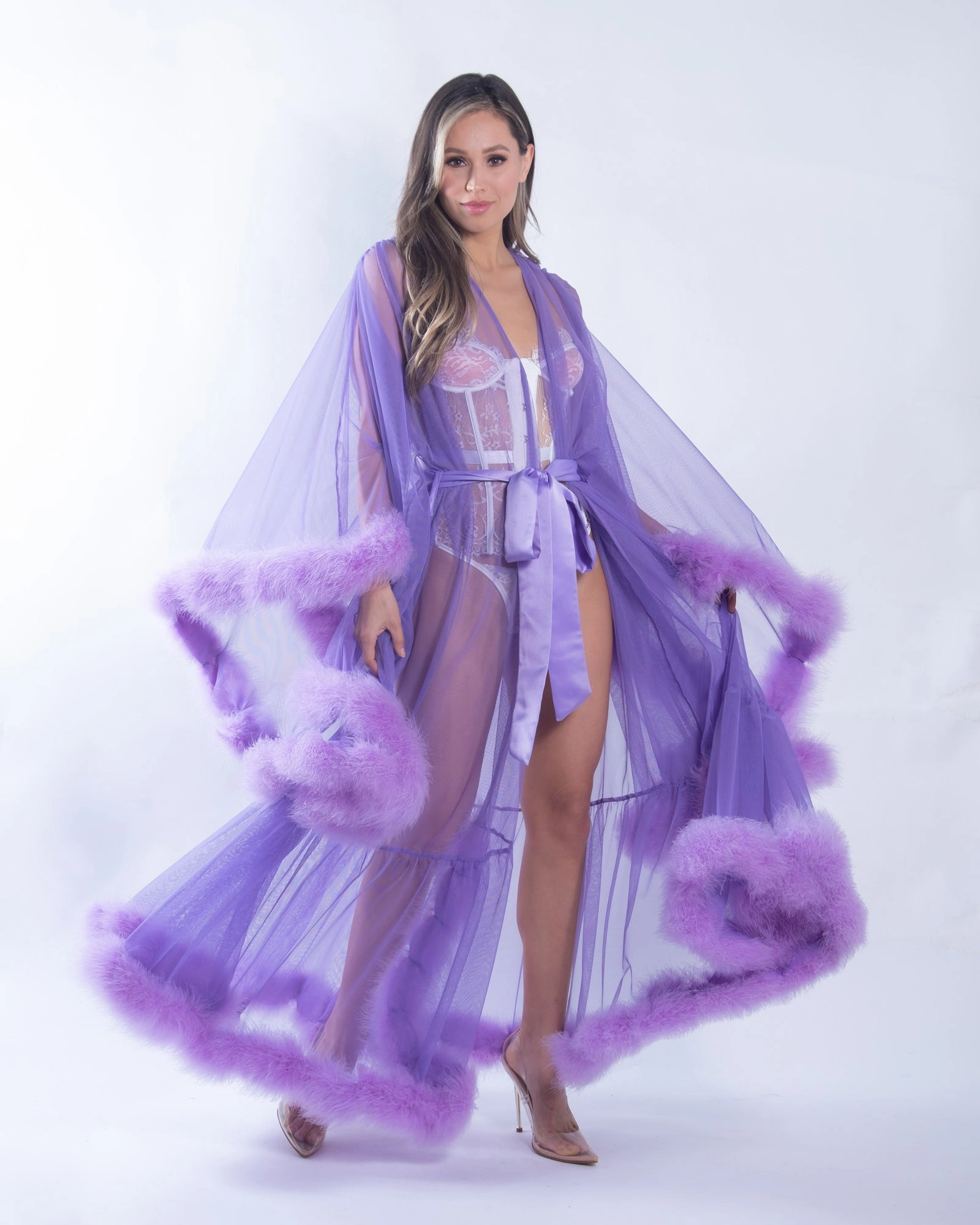 Roma Confidential Burlesque Hollywood Glam Luxury Robe Lavender