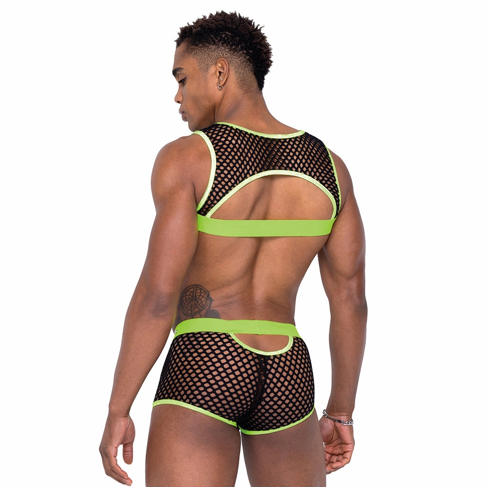 Roma Glow in the Dark Elastic Studded Fishnet Mesh Cropped Tank Top