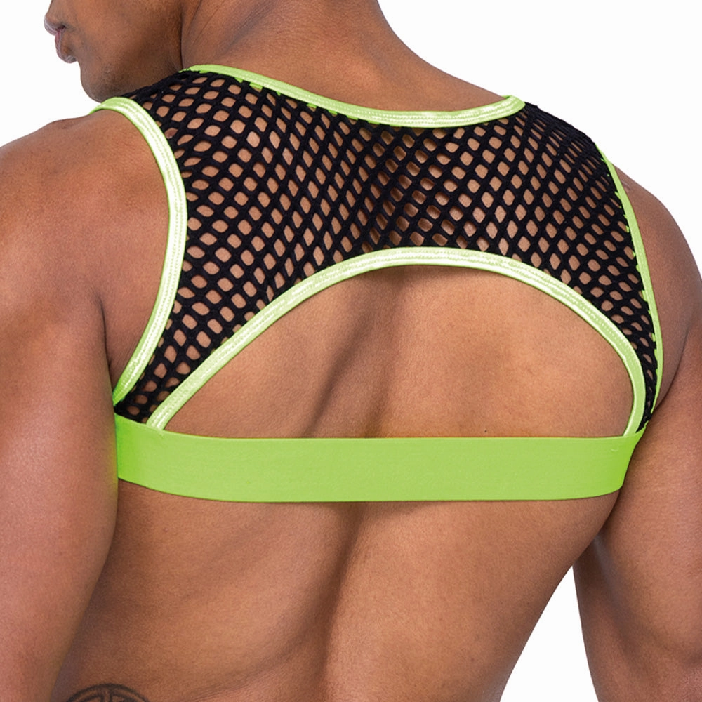 Roma Glow in the Dark Elastic Studded Fishnet Mesh Cropped Tank Top