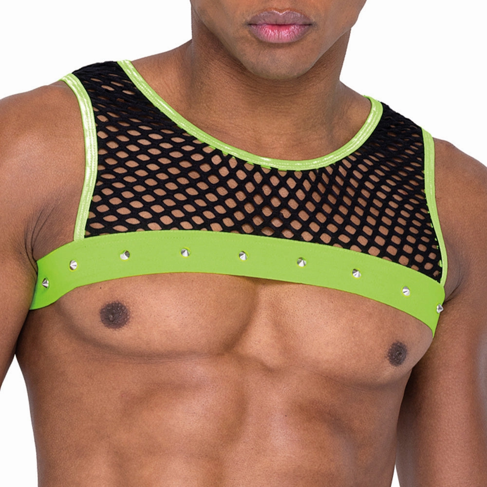 Roma Glow in the Dark Elastic Studded Fishnet Mesh Cropped Tank Top