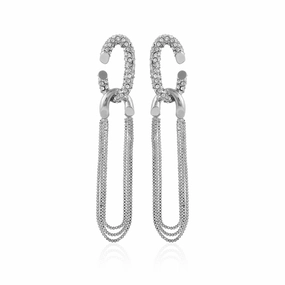 Silvertone Tassel Chain Huggie Hoop Drop Earrings