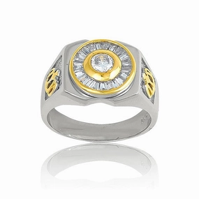 Sterling Silver GP Design CZ and Baguettes Ring - W-9104