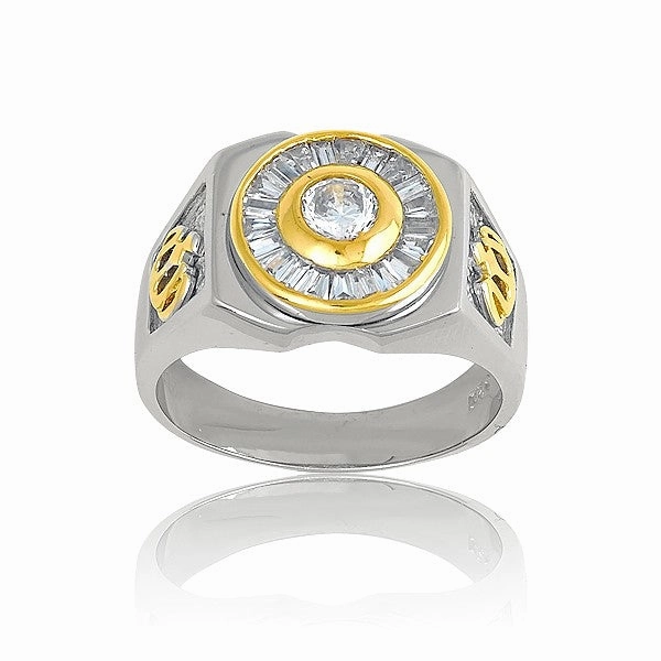 Sterling Silver GP Design CZ and Baguettes Ring - W-9104