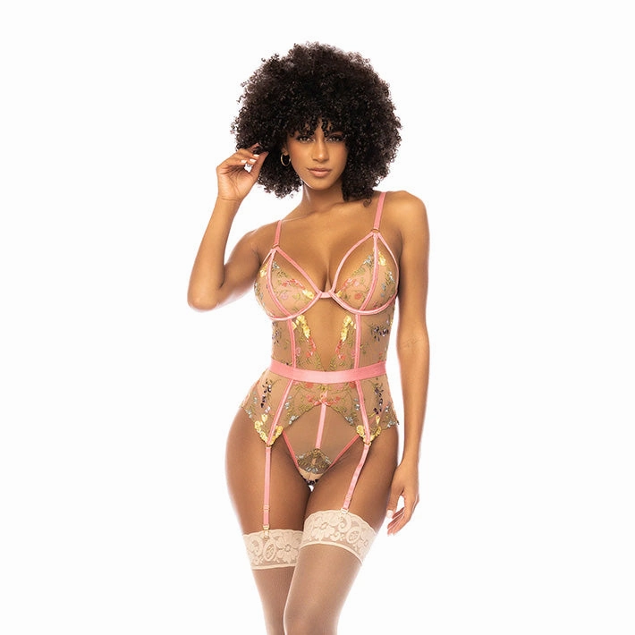 Sydney Floral Embroidery Garter Teddy